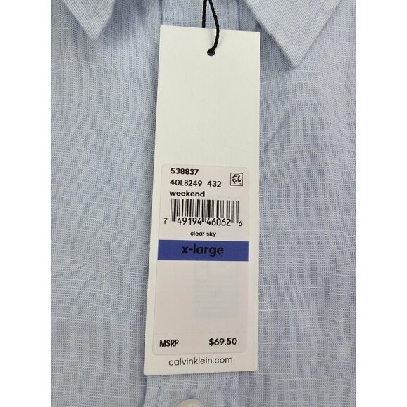 Calvin Klein Size XL Mens Powder Blue Linen Blend Embroidered Pocket Logo NWT - Picture 5 of 11
